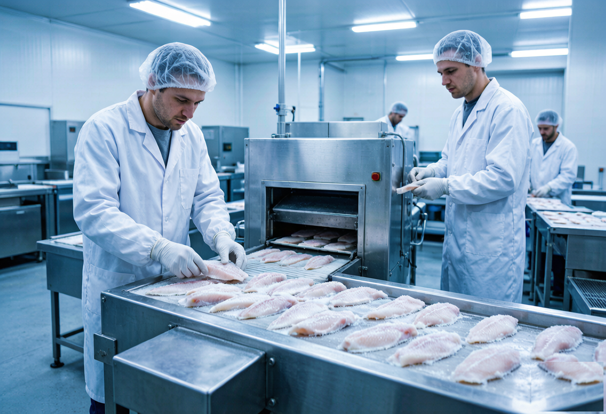 IQF frozen tilapia fillet production line in a HACCP certified processing plant
